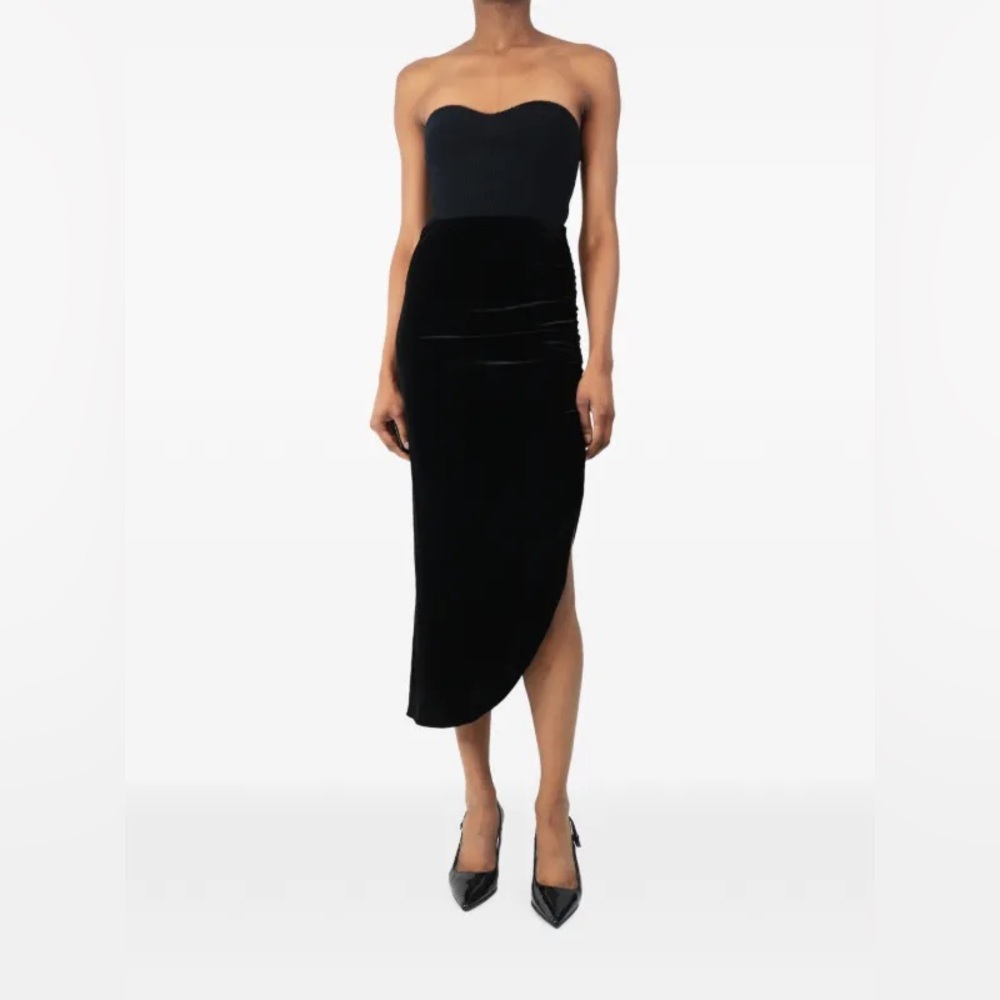 Veronica Beard Black Velvet ruched midi skirt
